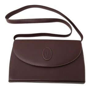 AUTHENTIC Cartier Shoulder Bag Burgundy Leather Crossbody Bag or clutch with COA